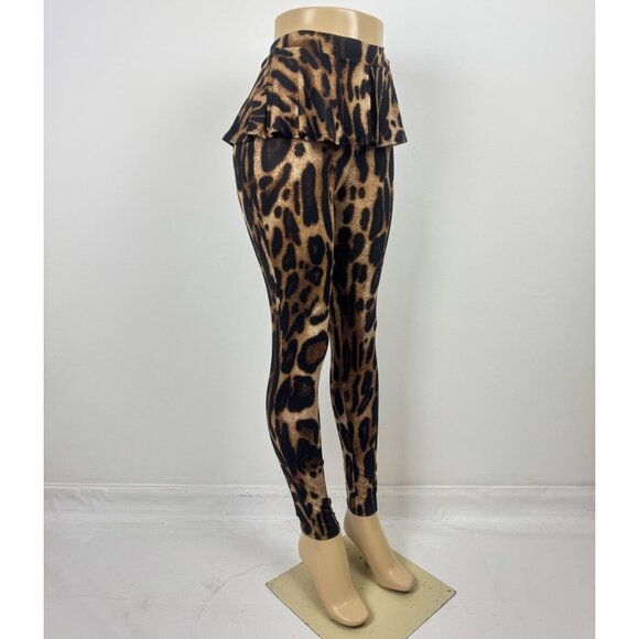 Women's Sabora Leopard Animal Print Peplum Accent Leggings Size Small - Picture 3 of 14
